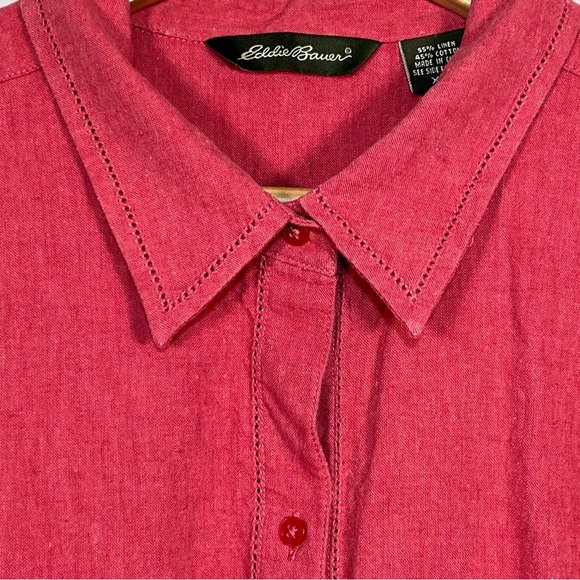 Eddie Bauer Womens Linen Button Up Blouse Top Size XXL Salmon Cap Sleeve - Picture 7 of 15